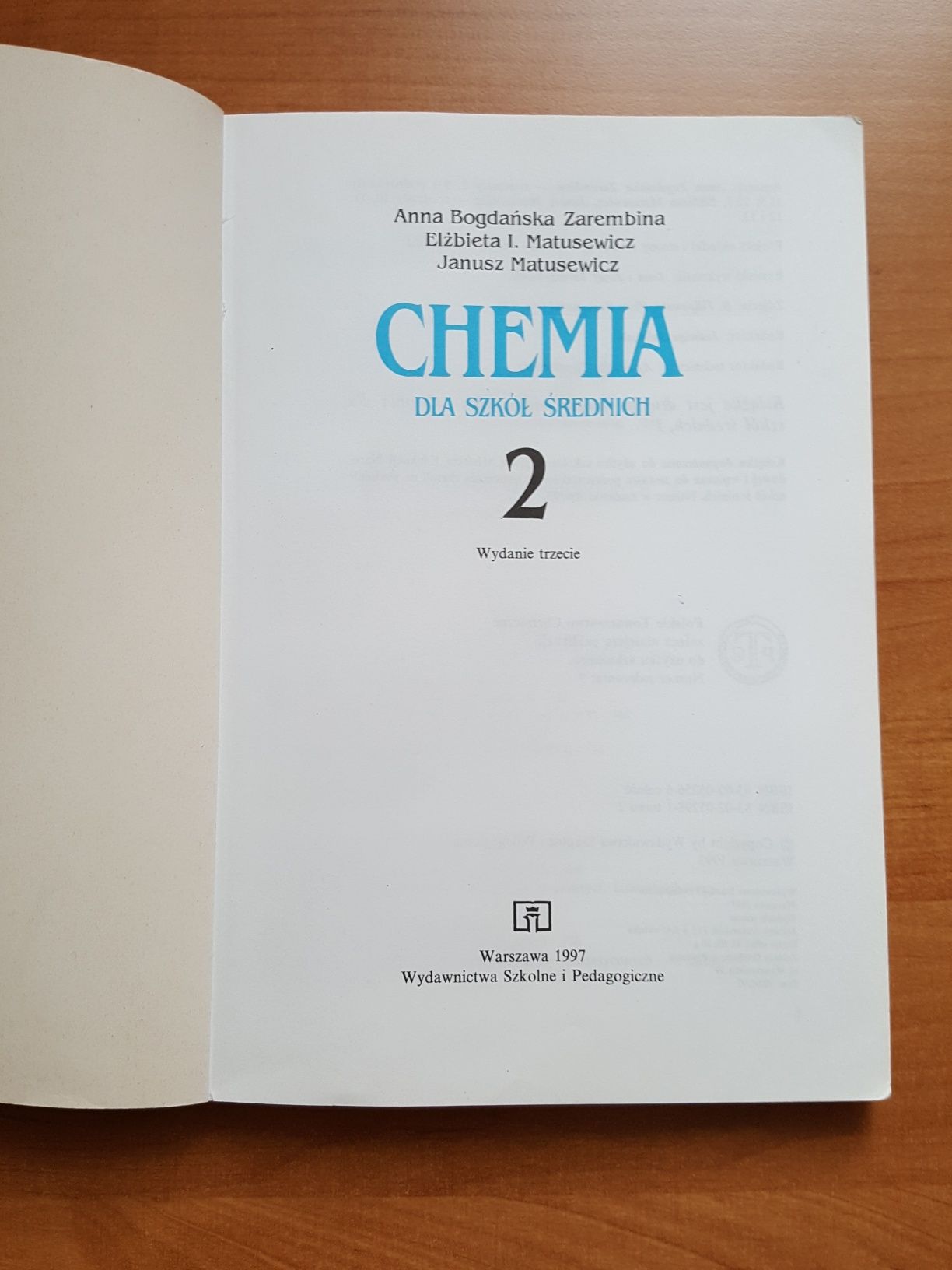 CHEMIA dla szkół średnich, tom 2, A. Bogdańska Zarembina, podręcznik
