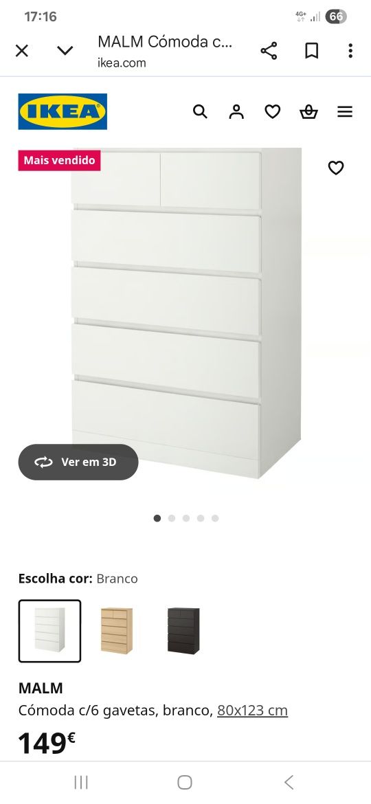 Cómoda com 6 gavetas ikea Malm