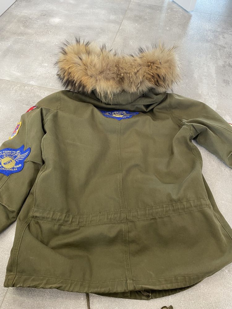 Kurtka parka khaki L naturalne futro