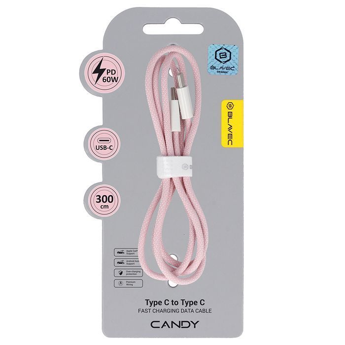 Blavec Kabel Candy Typ C Typ C PD 60W 3A 3m (CCA-CC3P30) różowy