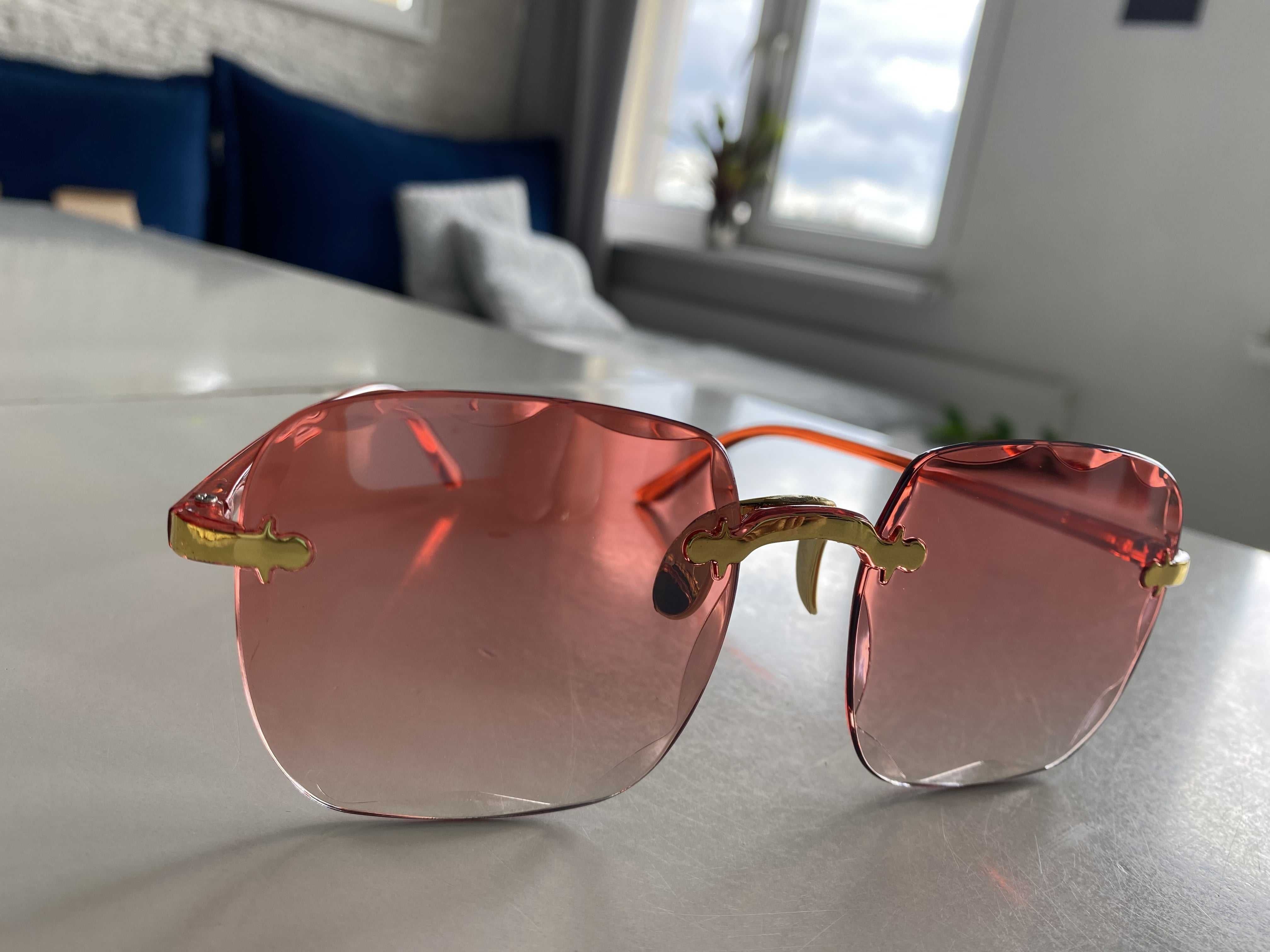 Okulary damskie różowe bezramkowe UV400