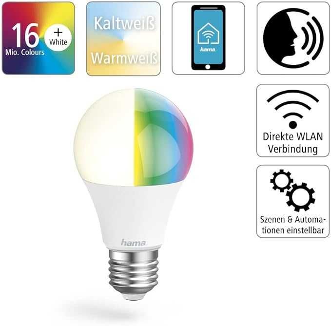 Żarówka LED  Hama WLAN E27 10 W WiFi White and Color Nowa