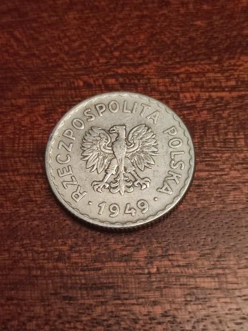 Moneta aluminiowa 1zł z 1949 roku