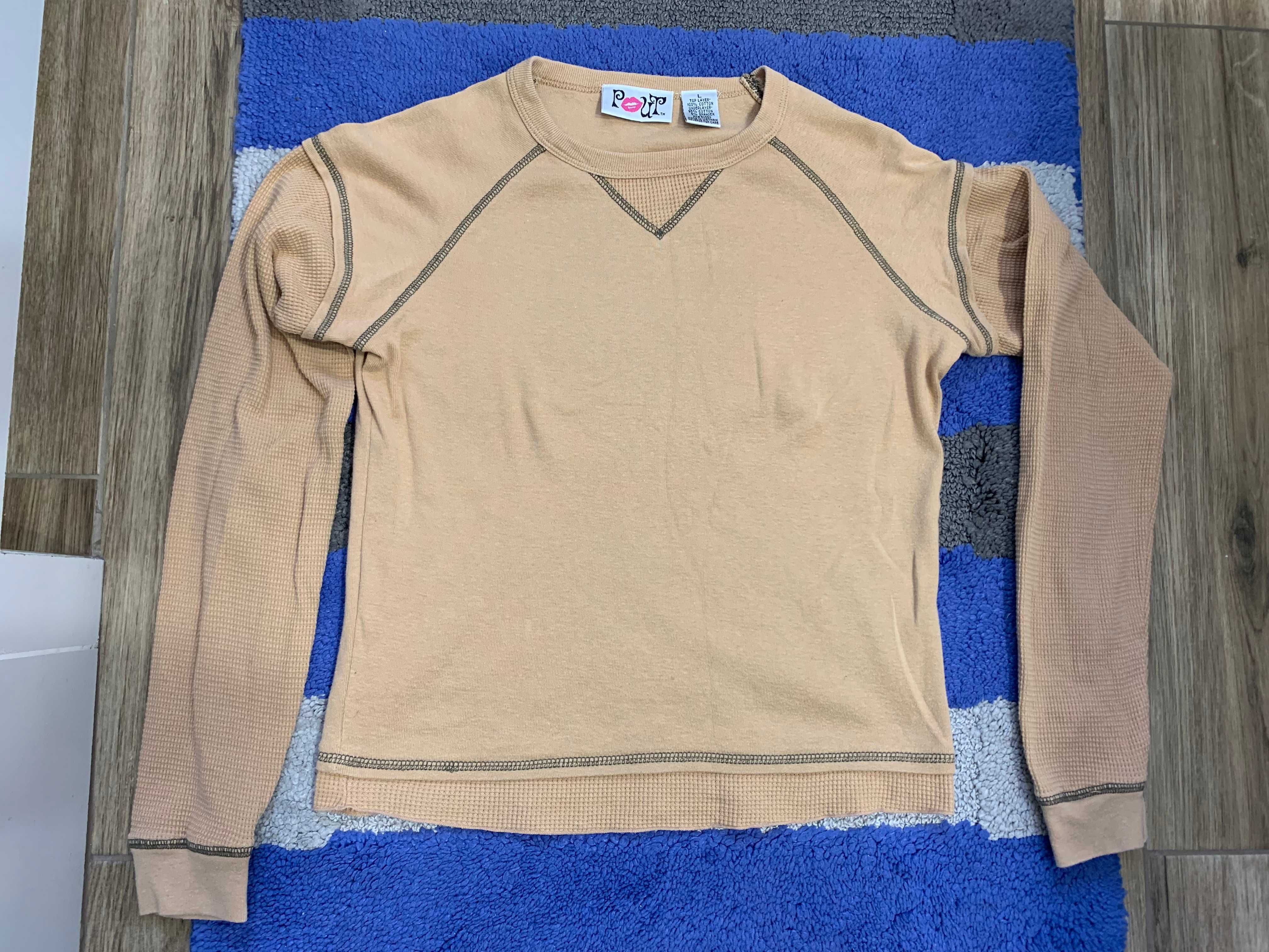 Beżowa bluzka Pout z bawełny T-shirt z długim rękawem roz. L 40