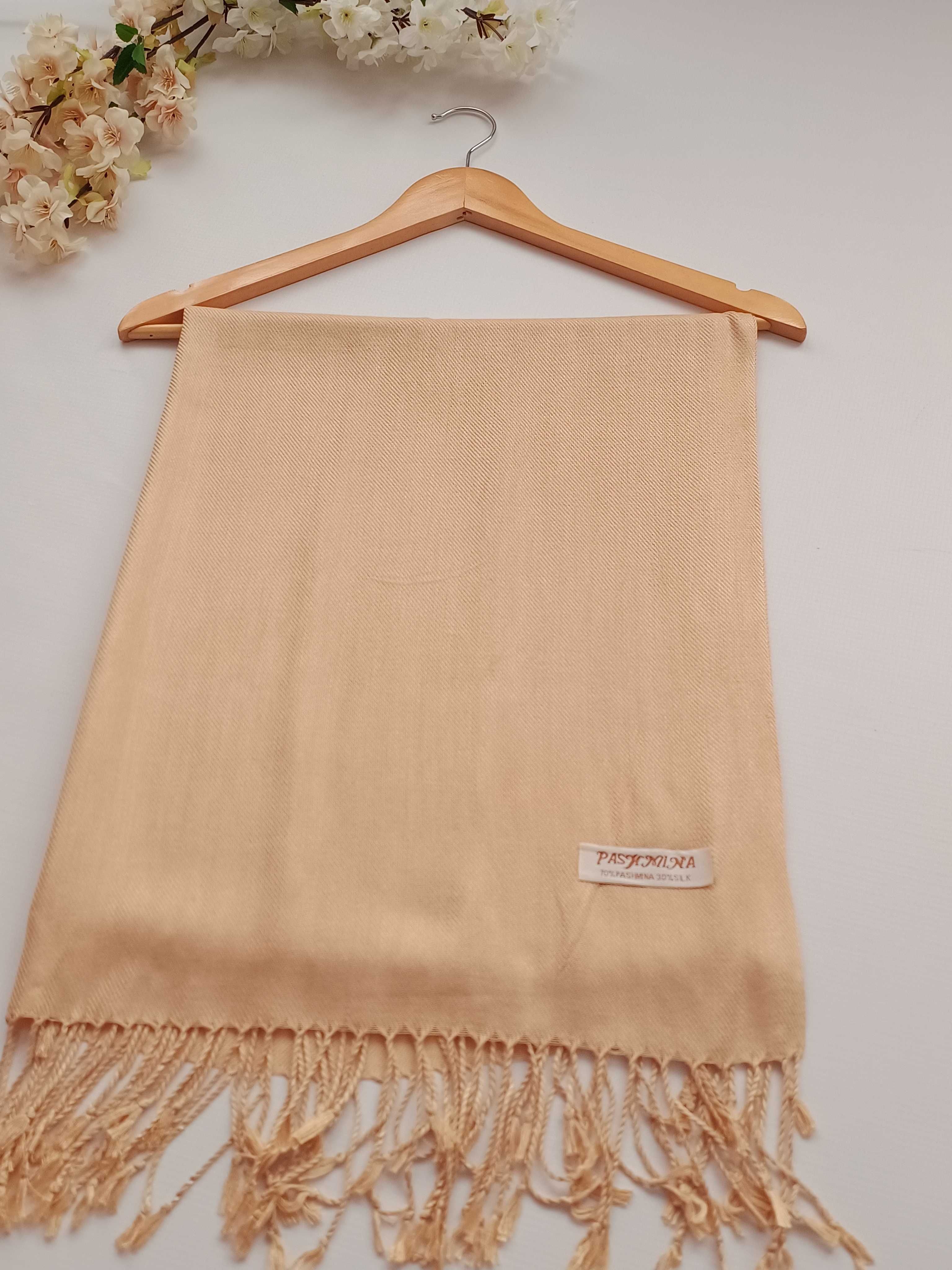 Nowy żółty szampański szal szalik kaszmir jedwab damski Pashmina