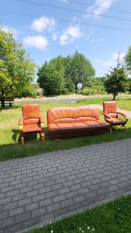 Zestaw wypoczynkowy kanapa  fotele kóra naturalna