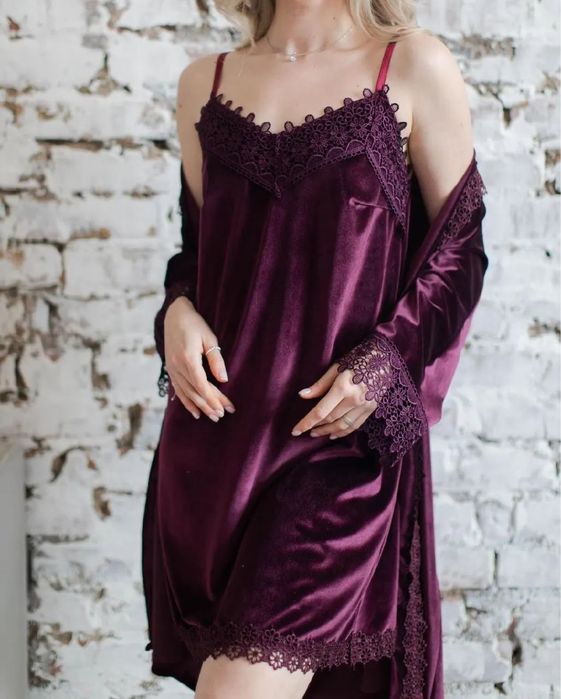 Жіноча піжама | оксамитова піжама | халат та сорочка