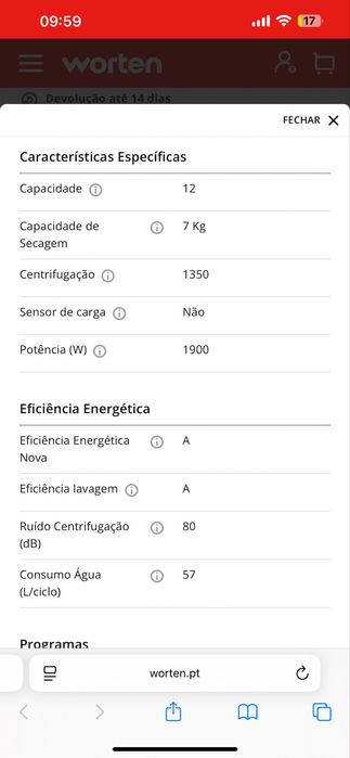 Maquina de lavar e secar 10kg