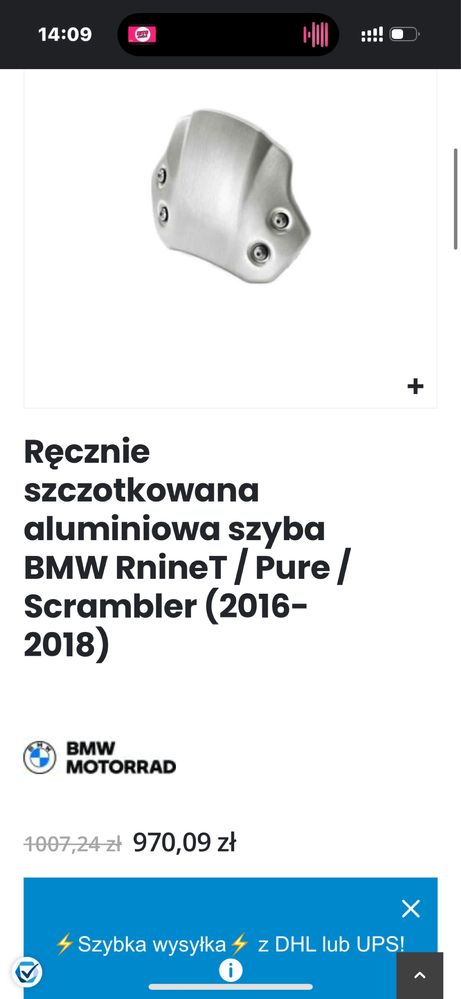 SZYBA Aluminiowa BMW RnineT Pure Scrambler 2016/2018 V719