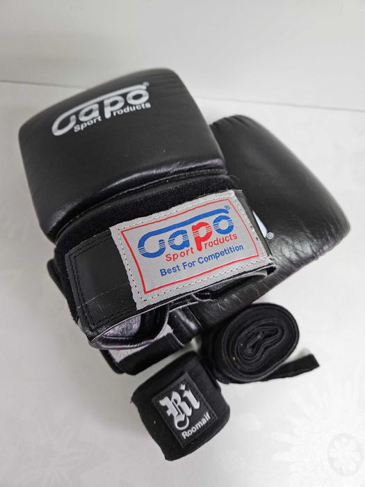 НОВЫЕ Кожаные боксерские перчатки битки Gapo и кистевые бинты Roomaif