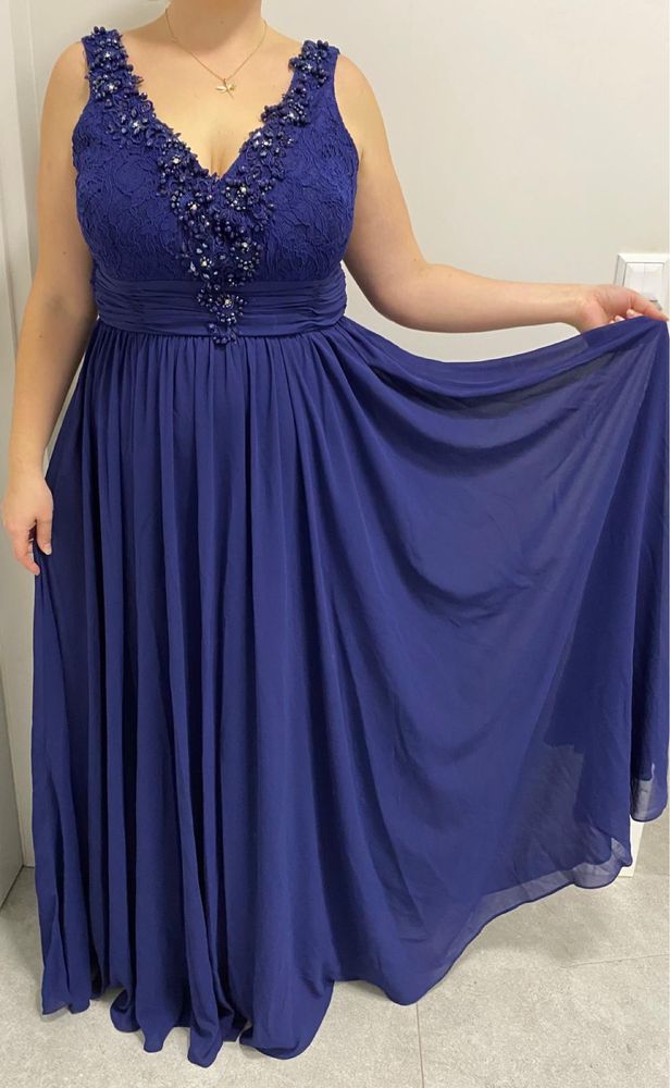Sukienka plus size MAXI wieczorowa granatowa rozmiar 50 duży biust