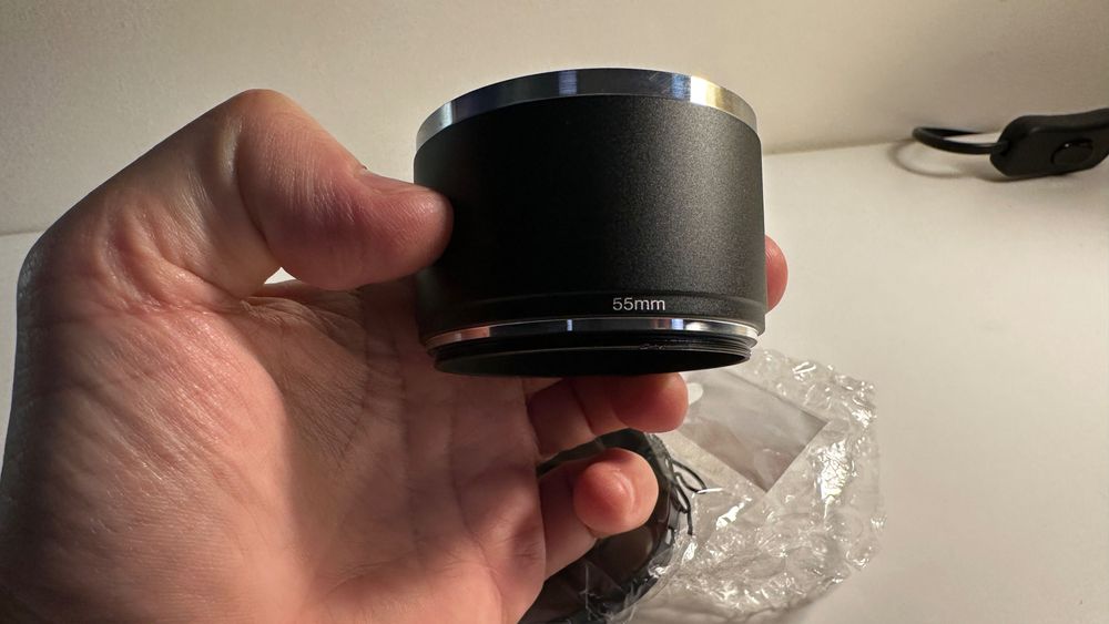 Pára sol para objetivas de 55 mm + tampa frontal - NOVO