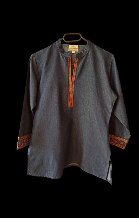 Bluzka tunika ze stójką etno jeans