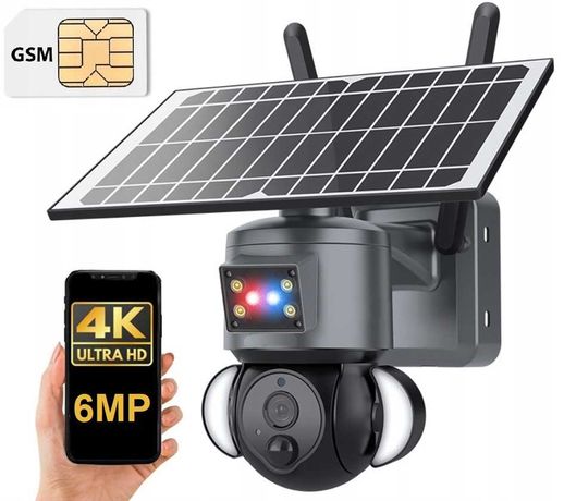Kamera 6MP Dual FHD GSM SIM SOLAR 4G PTZ podgląd na telefon 2obiektywy