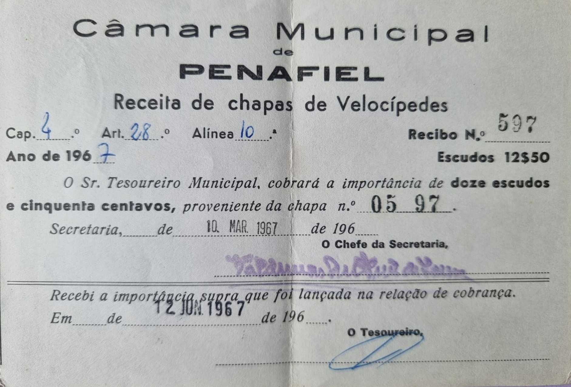 Bicicleta anos 50 - Tipo pasteleira c/ matrícula e documento da mesma