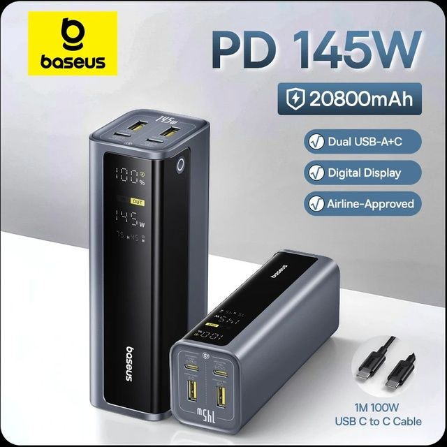 Baseus GP12 145w 20800mAh + кабель зарядки 100W Type C - Type C