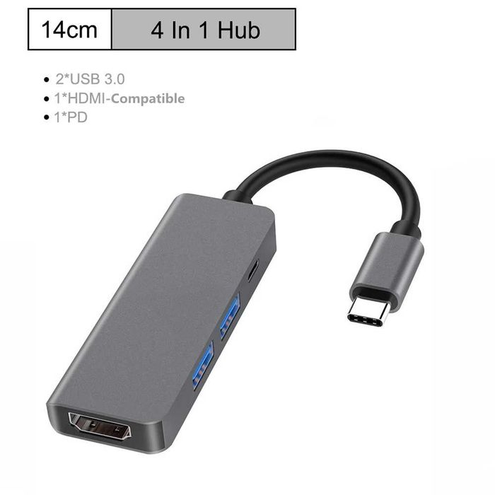 Hub Хаб 4в1 для Macbook, Ноутбук HDMI USB 3.0 TypeC Ethernet RJ45 25