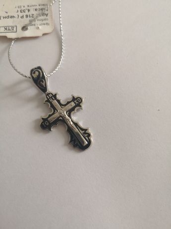 Крестик хрестик новый серебро 925 чёрный с емалью