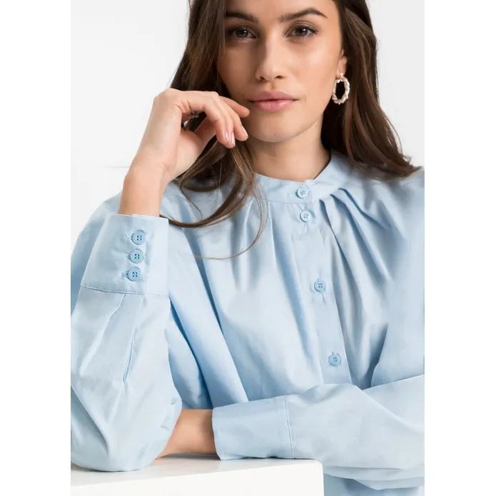 Bonprix Błękitna Koszula Oversize na Guziki Długi Rękaw 36