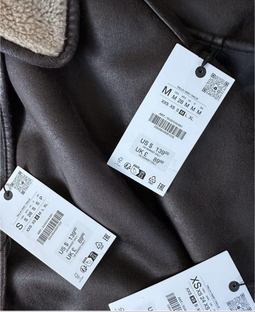 Коричнева дубленка zara, 3548/048, double faced jacket zara