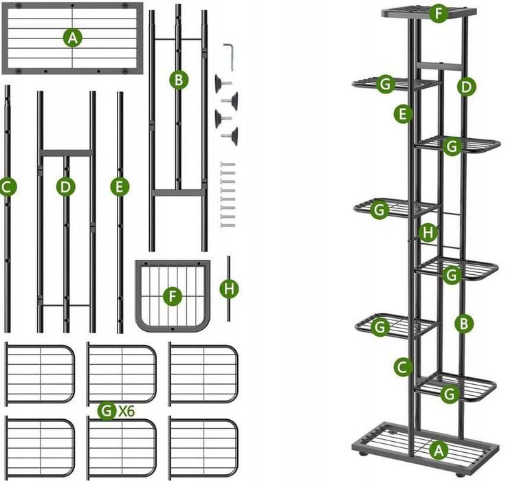 Metalowy kwietnik stojący – 141 cm, 7 półek