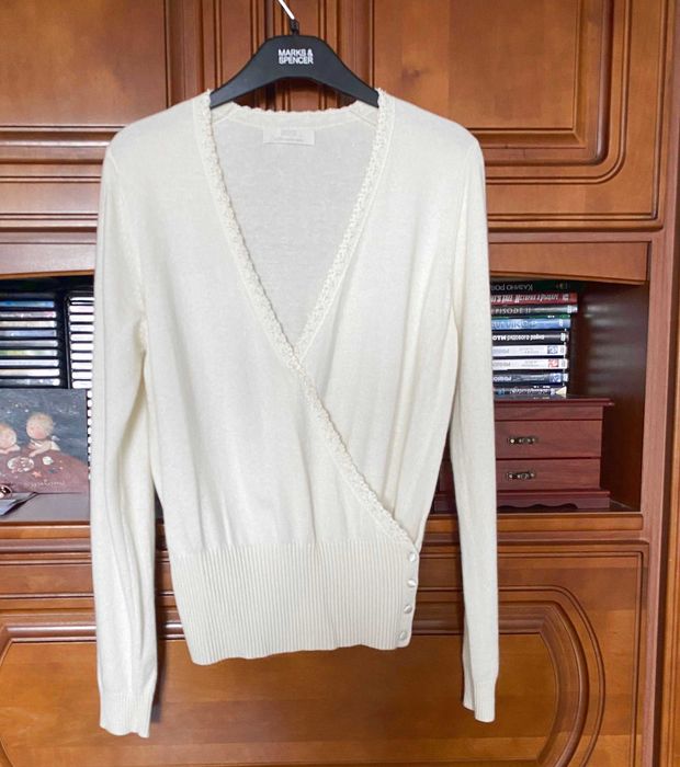 Кофточка для нареченої, ангора, кашемір, вишивка бісером, р.46.