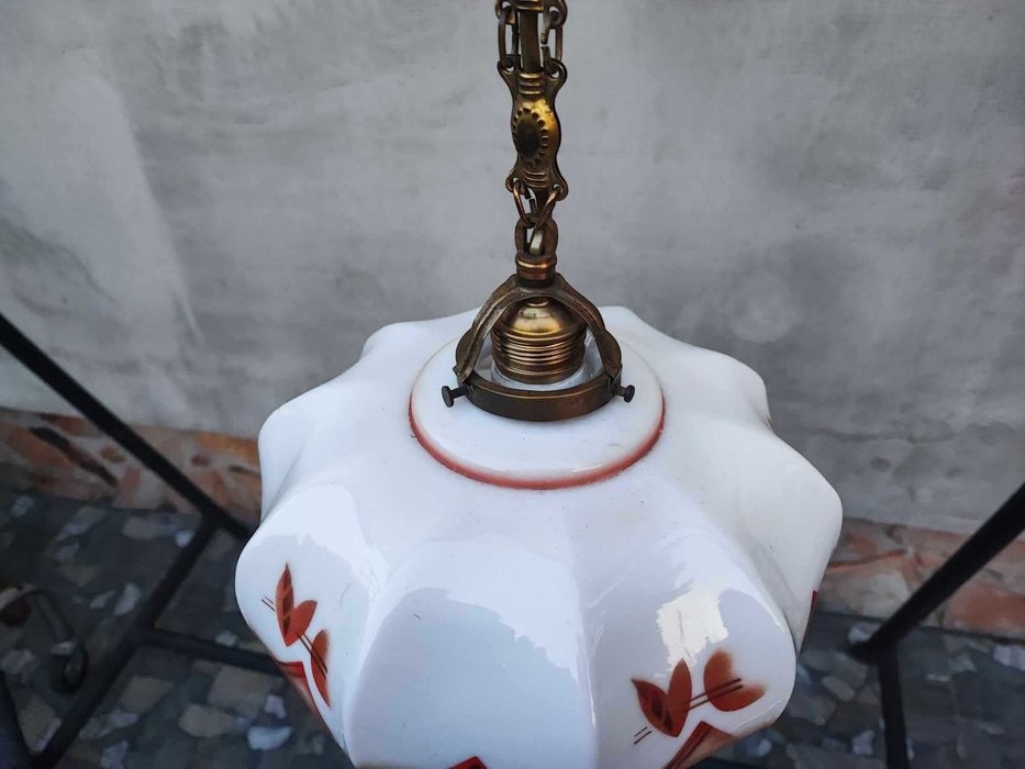 Art deco lampa,zwis mosiężny na łuskach,wys.63 cm.