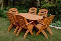Meble ogrodowe drewniane, składane, 6 krzeseł + stół owalny X nr. 4