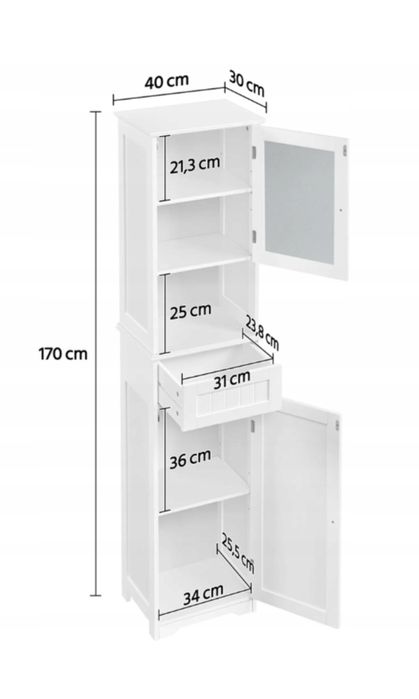 Szafka stojąca do łazienki salonu kuchni biała 170 cm yaheetech 614053