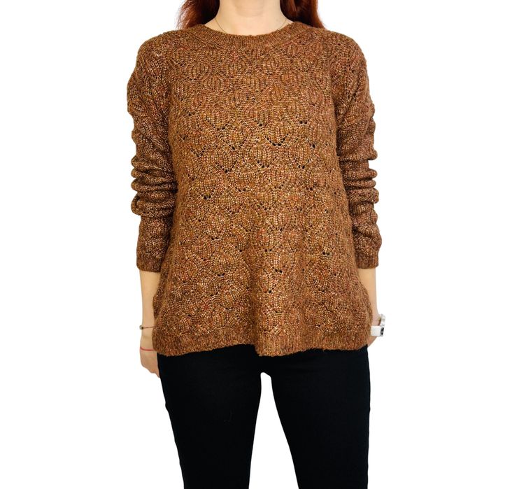 Rdzawy sweter o ażurowym splocie M 38 Fat Face