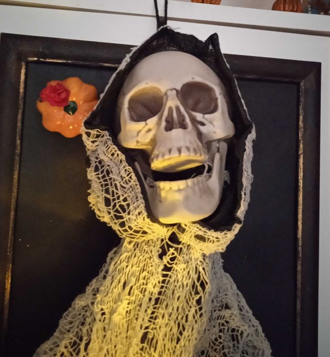 Quadro de caveira com luz Halloween