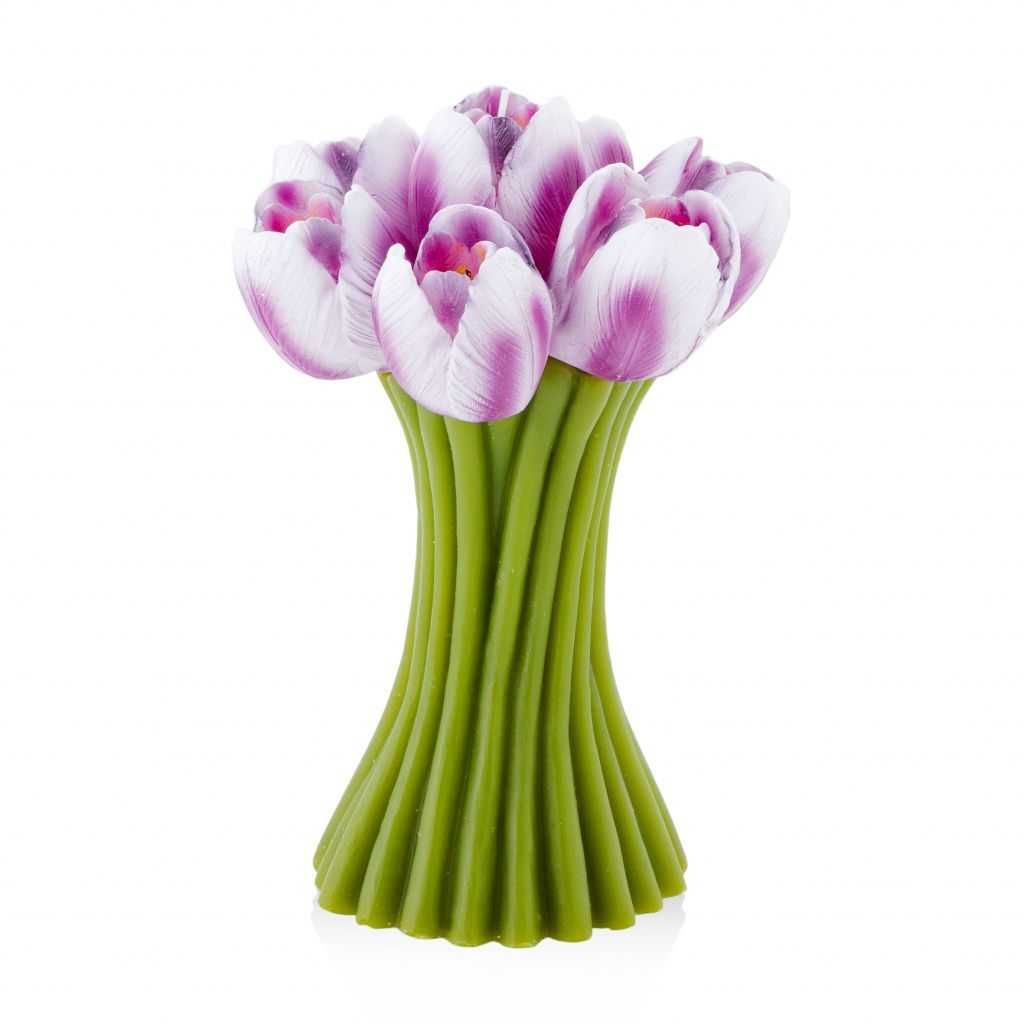 Świeca bukiet tulipanów różowy fioletowy home&you duża zielona prezent