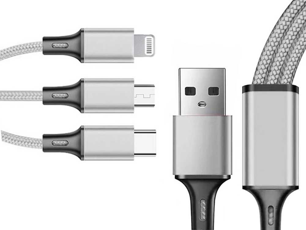 Kabel usb 3w1 do telefonu przewód  iphone micro usb type-c 1,2m