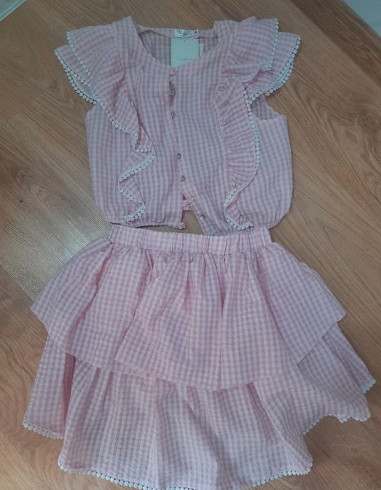 Komplet spódniczka + bluzka w kratke różowa M| wysyłka w 24h