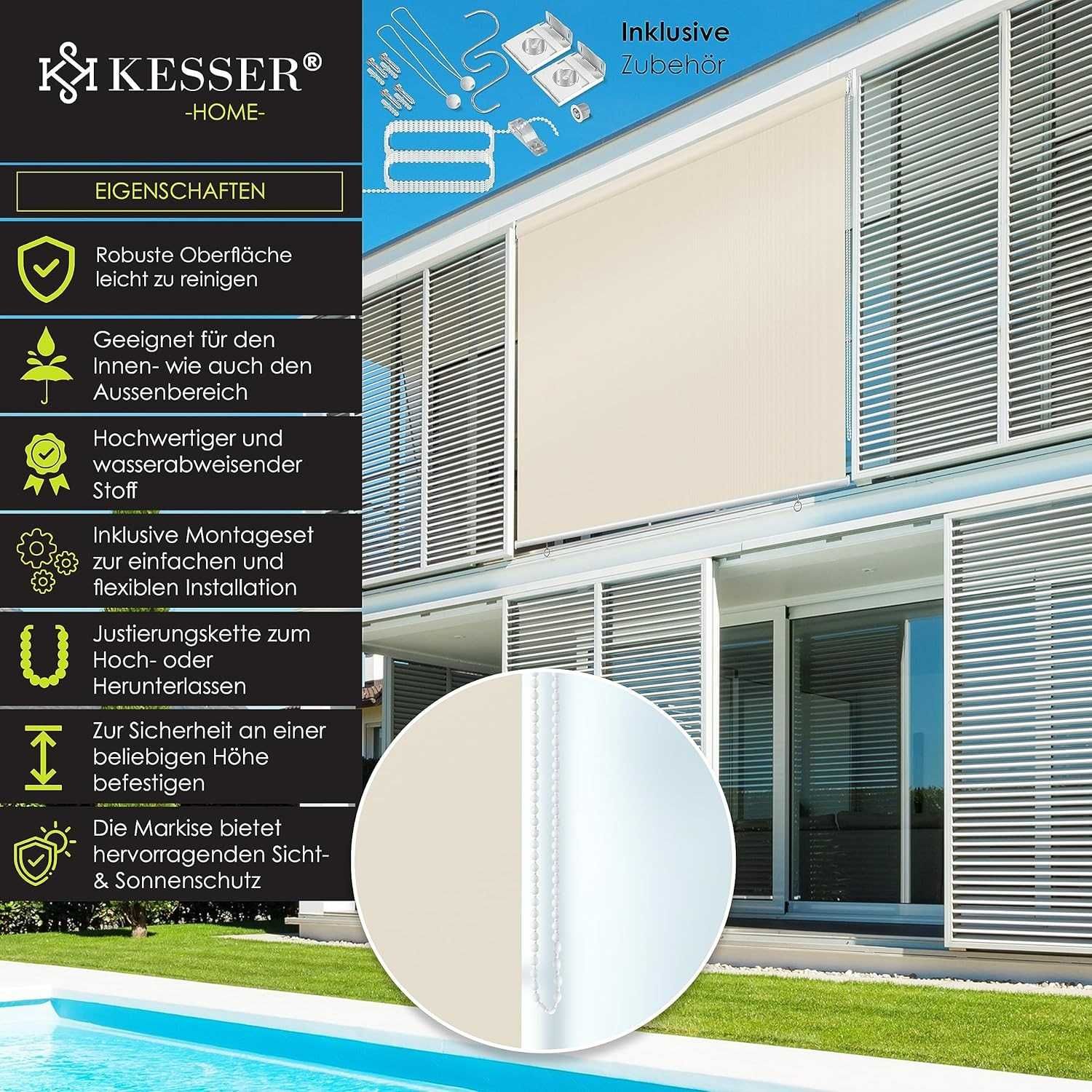Nowa markiza balkonowa / ochrona KESSER / 140x240 / roleta !4384!