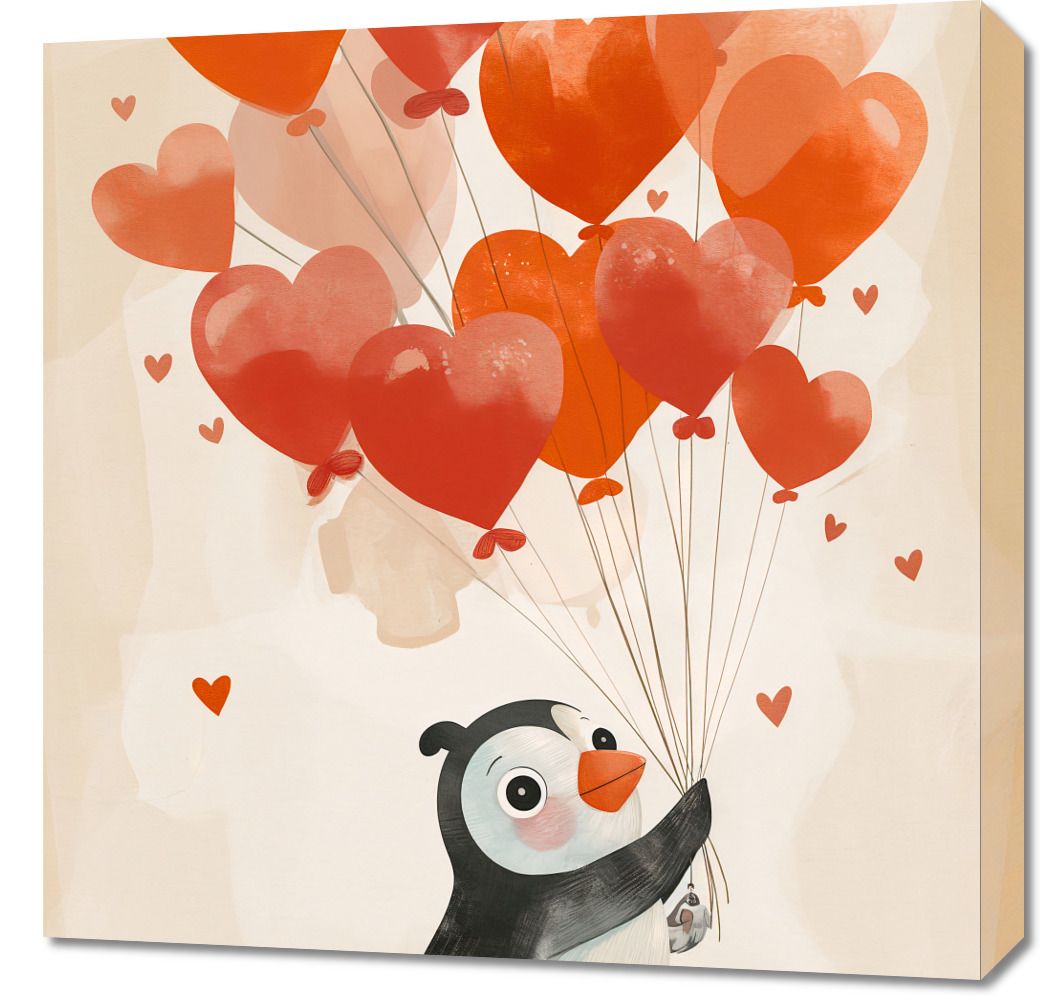 Obraz 60x60cm Pingwinek z Balonami