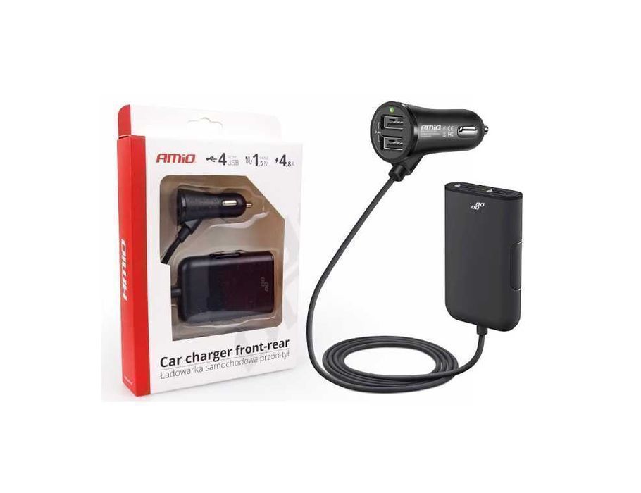 Rozgałęźnik ładowarka rozdzielacz 4 x port USB 4.8 A do auta 1,5 m