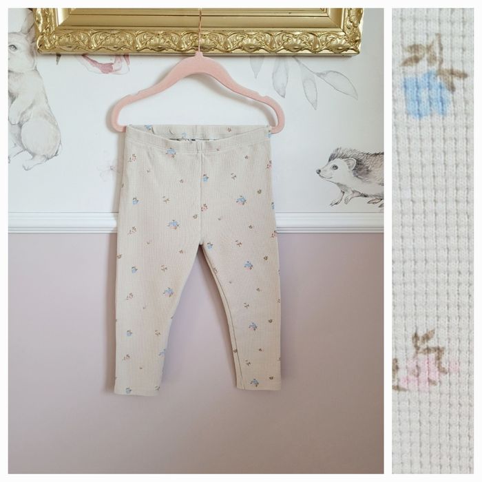 Spodnie 98 legginsy w drobne kwiaty boho bawełna wafelek