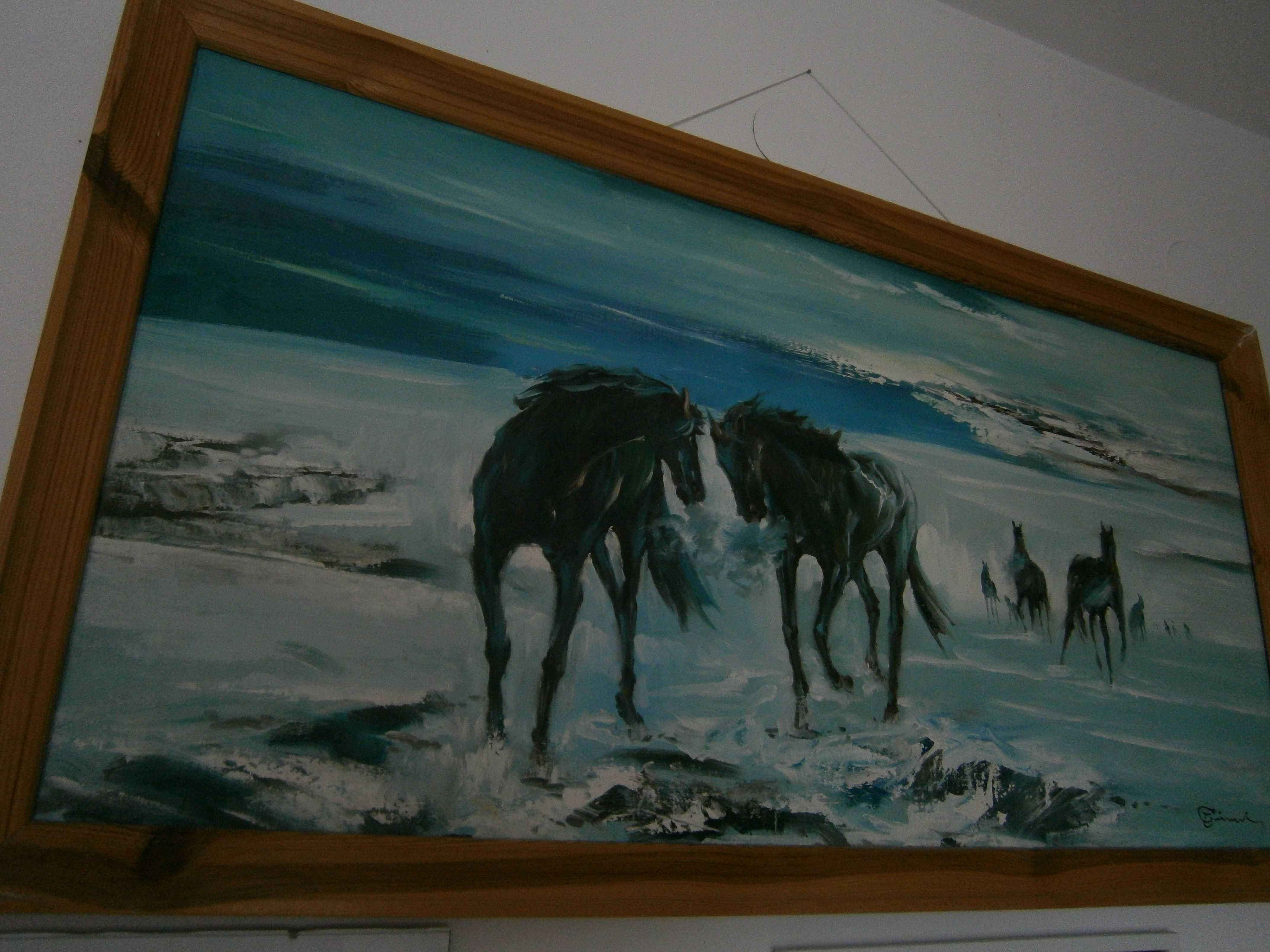 Obraz olejny na płótnie "Konie biegnące" 124 cm x 64 cm