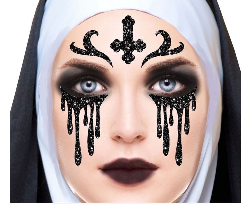 Naklejki na Twarz Makeup ZAKONNICA brokatowe NUN haloween