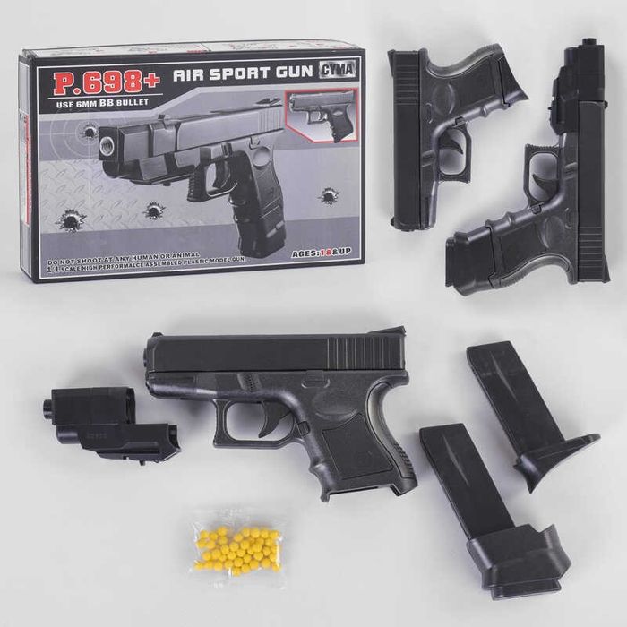 Детский пистолет Глок Glock 26 , 2 обоймы, удлинитель ствола