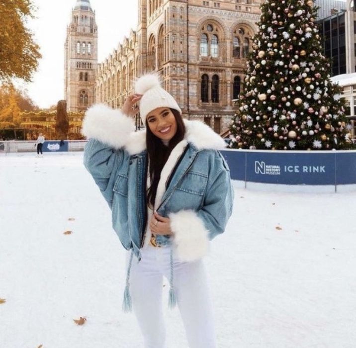 Kurtka zimowa jeansowa z futerkiem białym NOWA