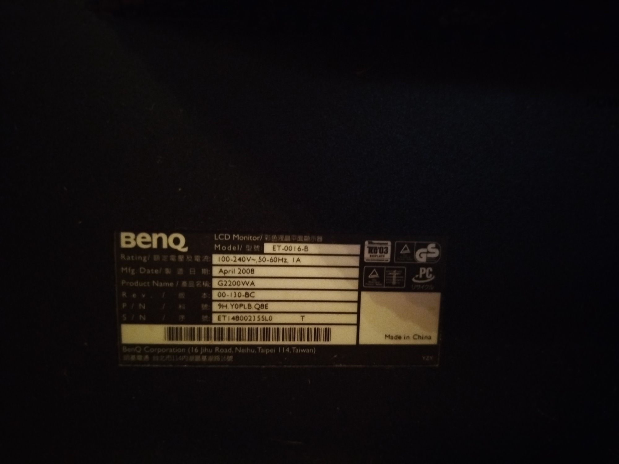 Monitor Benq zepsuty