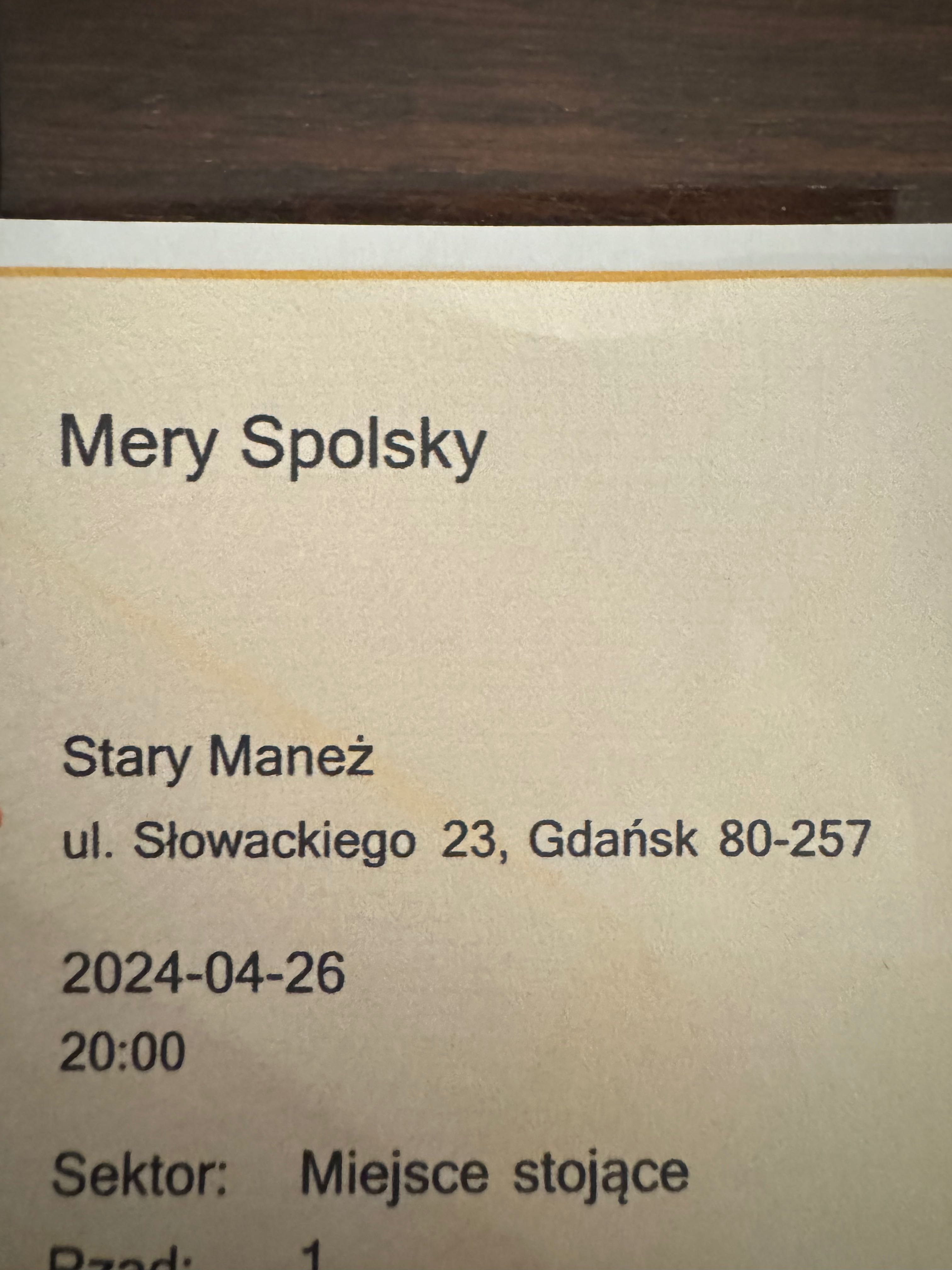 Bilet na koncert Mery Spolsky Stary Maneż 2 sztuki 26.04