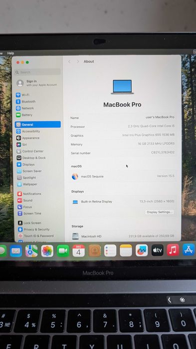 MacBook Pro 13" A1989 (2018) | 16GB / 256GB SSD