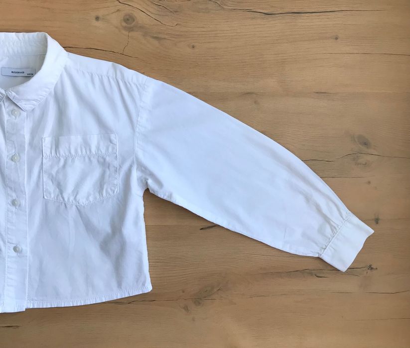 блуза рубашка для девочки укорочена белая reserved джемпер на флисе