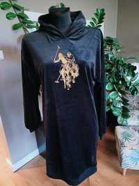 Czarna sukienka U.S. Polo Assn rozm L plusz/ aksamit