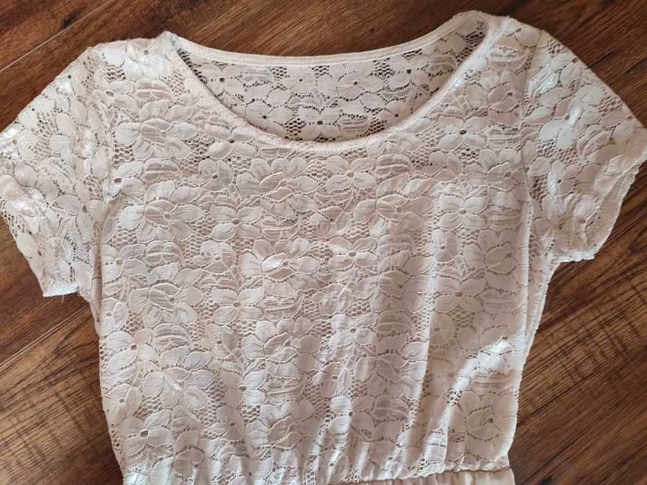 Beżowa zwiewna sukienka r.M r.36/38 komunia chrzest ślub