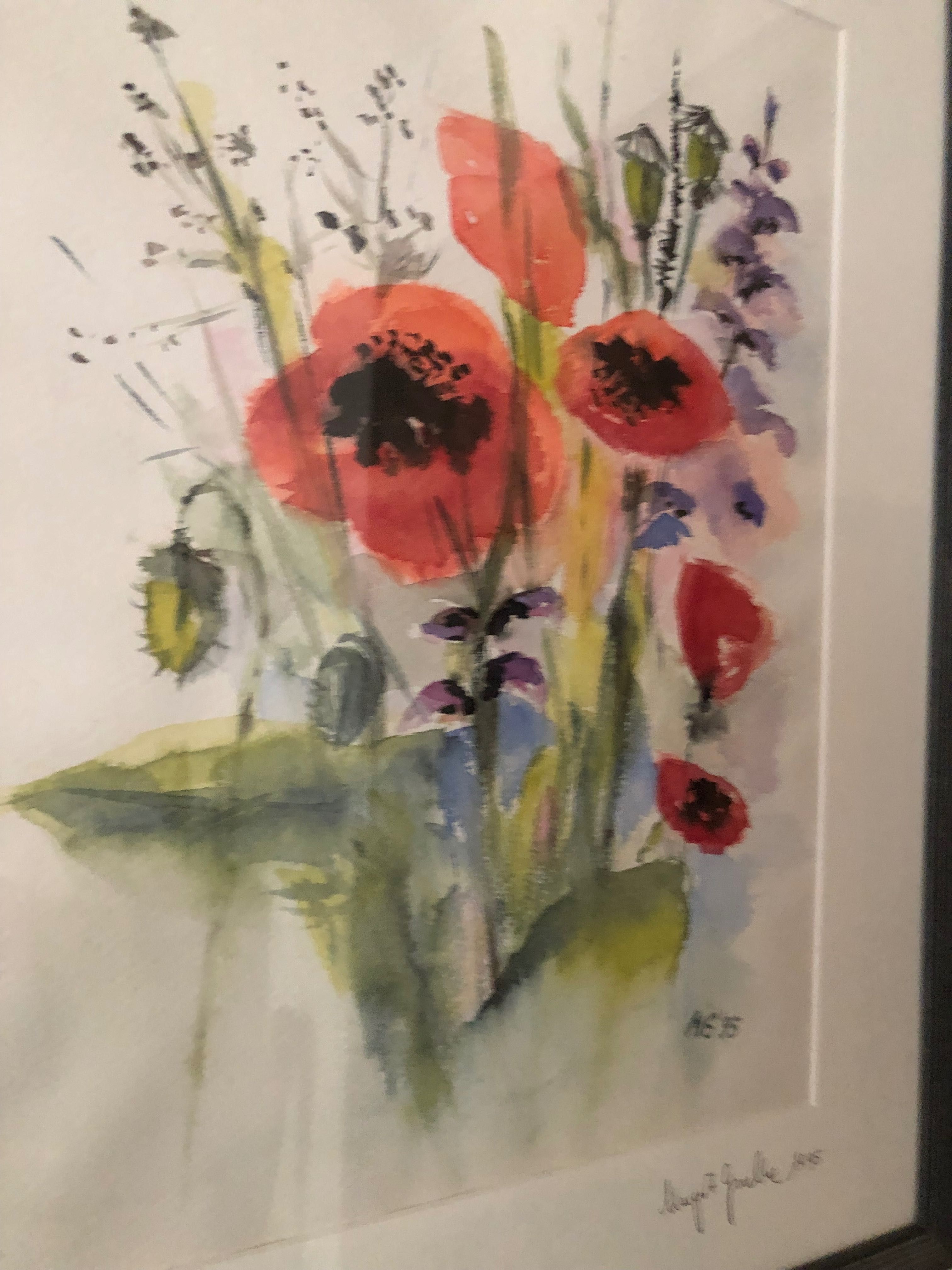 Quadro moldura aguarela com flores 50 x 44 cm