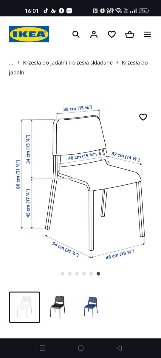 Krzesła Ikea teodores 2 sztuki krzesło białe